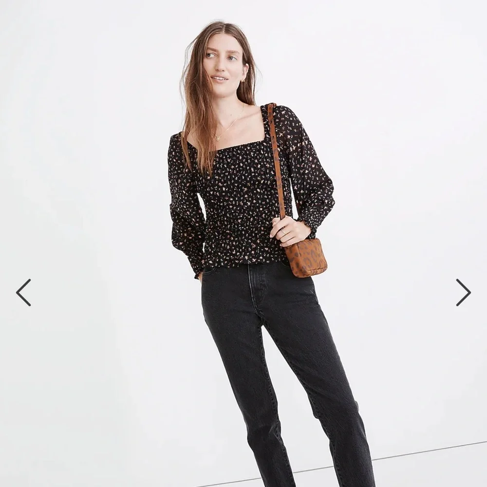 NWT Madewell (Re)sourced Georgette Lucie Bubble-Sleeve Smocked Top in Stem - Picture 2 of 6